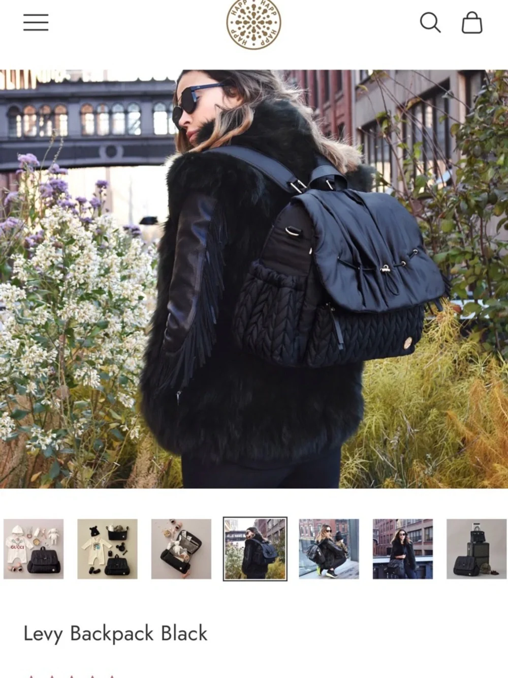 Quilted Black Baby Backpack Bag with Gold Accents
